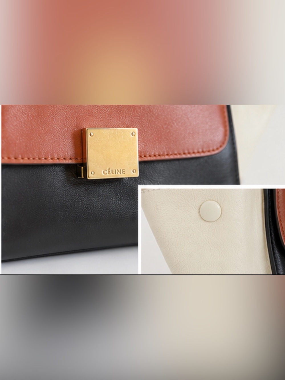 Celine Trapeze Crossbody Orange Black White Colorblock 2-way Top Handle Satchel - Picture 8 of 8